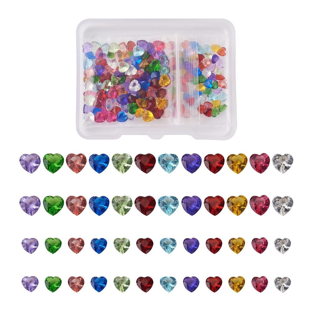 4424 240pcs Glass Rhinestone Heart Cabochons Charms 2 Sizes Tiny Crystal